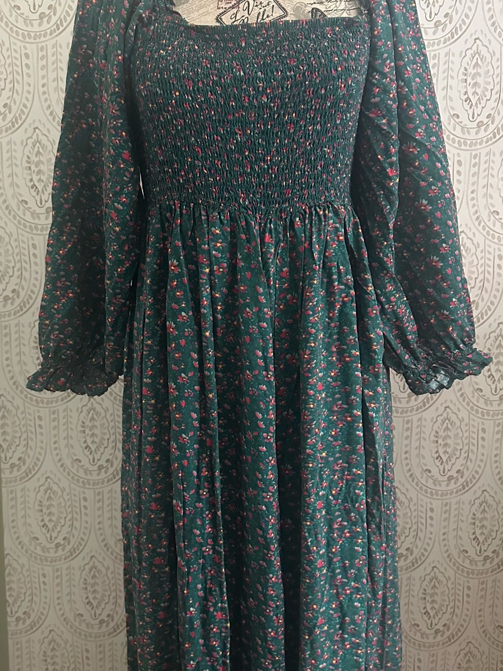 Smocked Off-Shoulder jumpsuit in Teal Floral